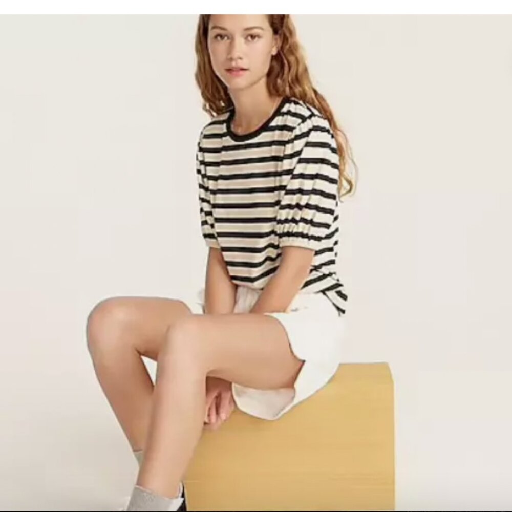 J. Crew puff sleeve broken in jersey striped cream and black Size Small
